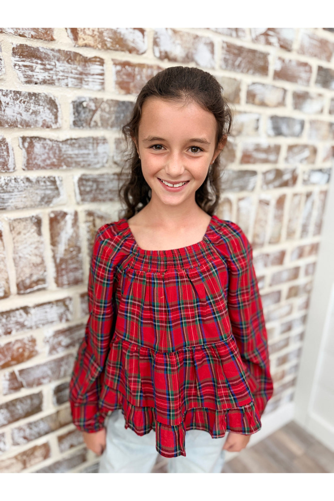 Girls Holiday Plaid Top