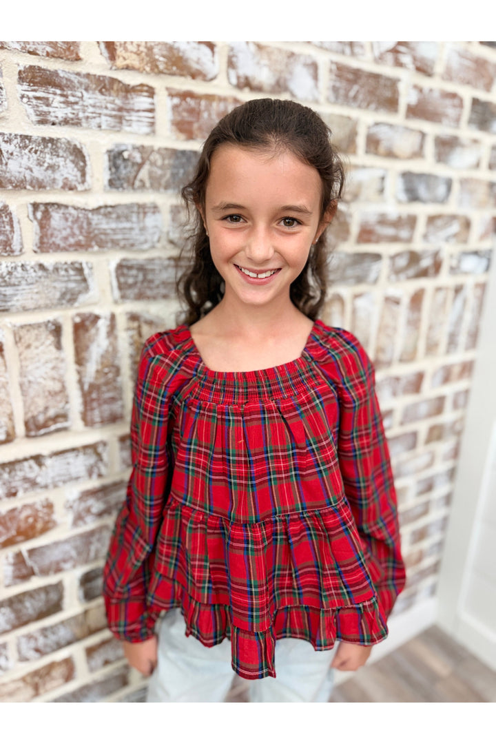 Girls Holiday Plaid Top