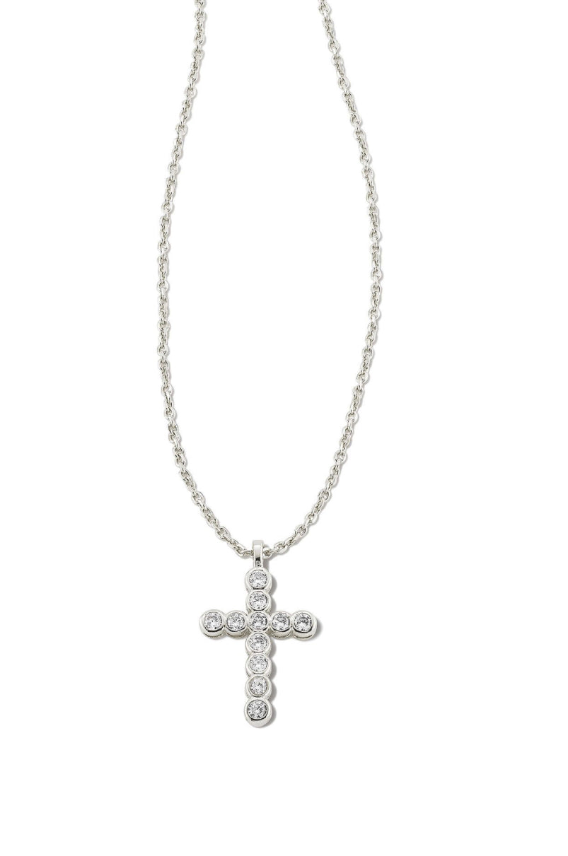 Kendra Scott| CROSS CRYSTAL PENDANT NECKLACE SILVER WHITE CRYSTAL