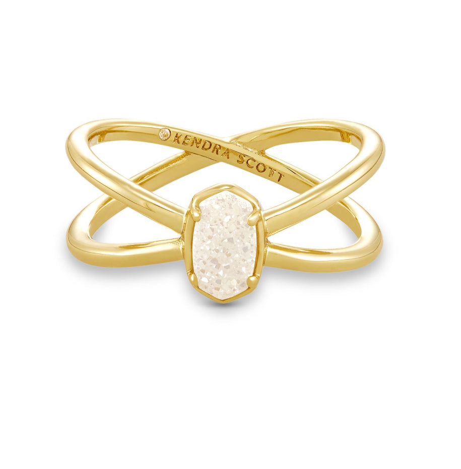 Kendra Scott| EMILIE DOUBLE BAND RING GOLD IRIDESCENT DRUSY 7