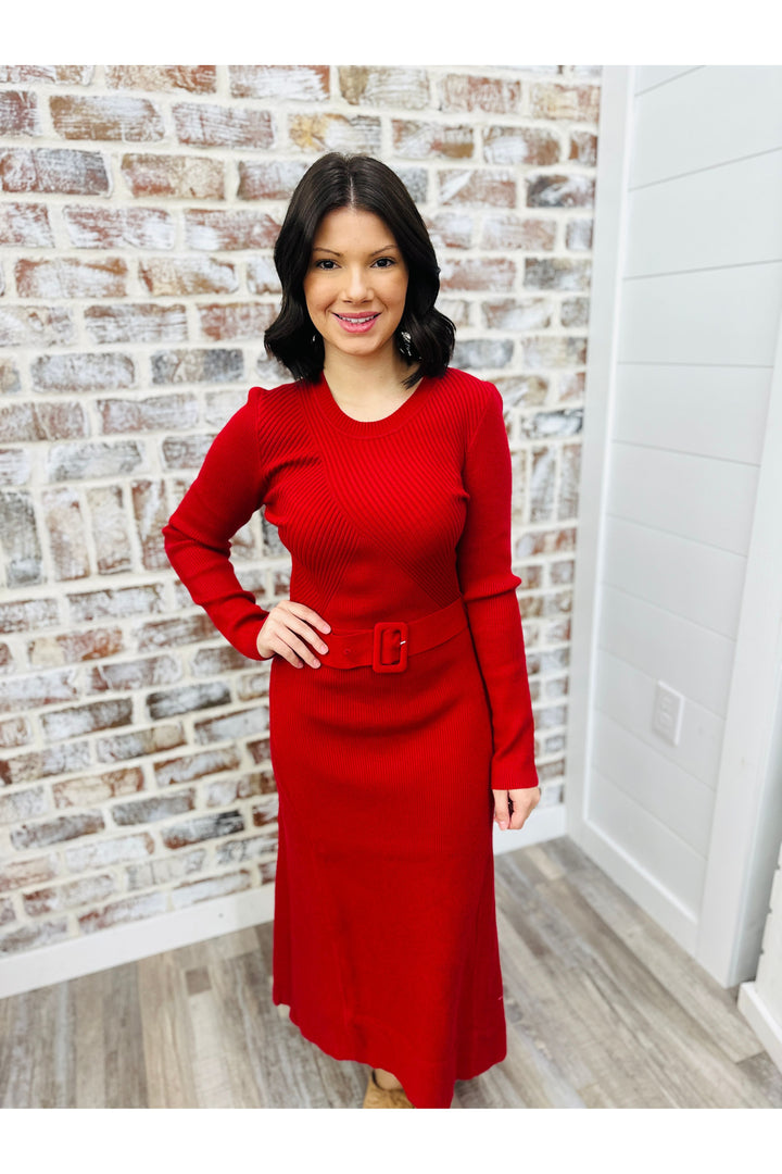 Red Fitted Sweater Dress