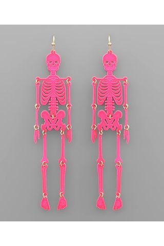 Neon Pink Skeleton Earrings