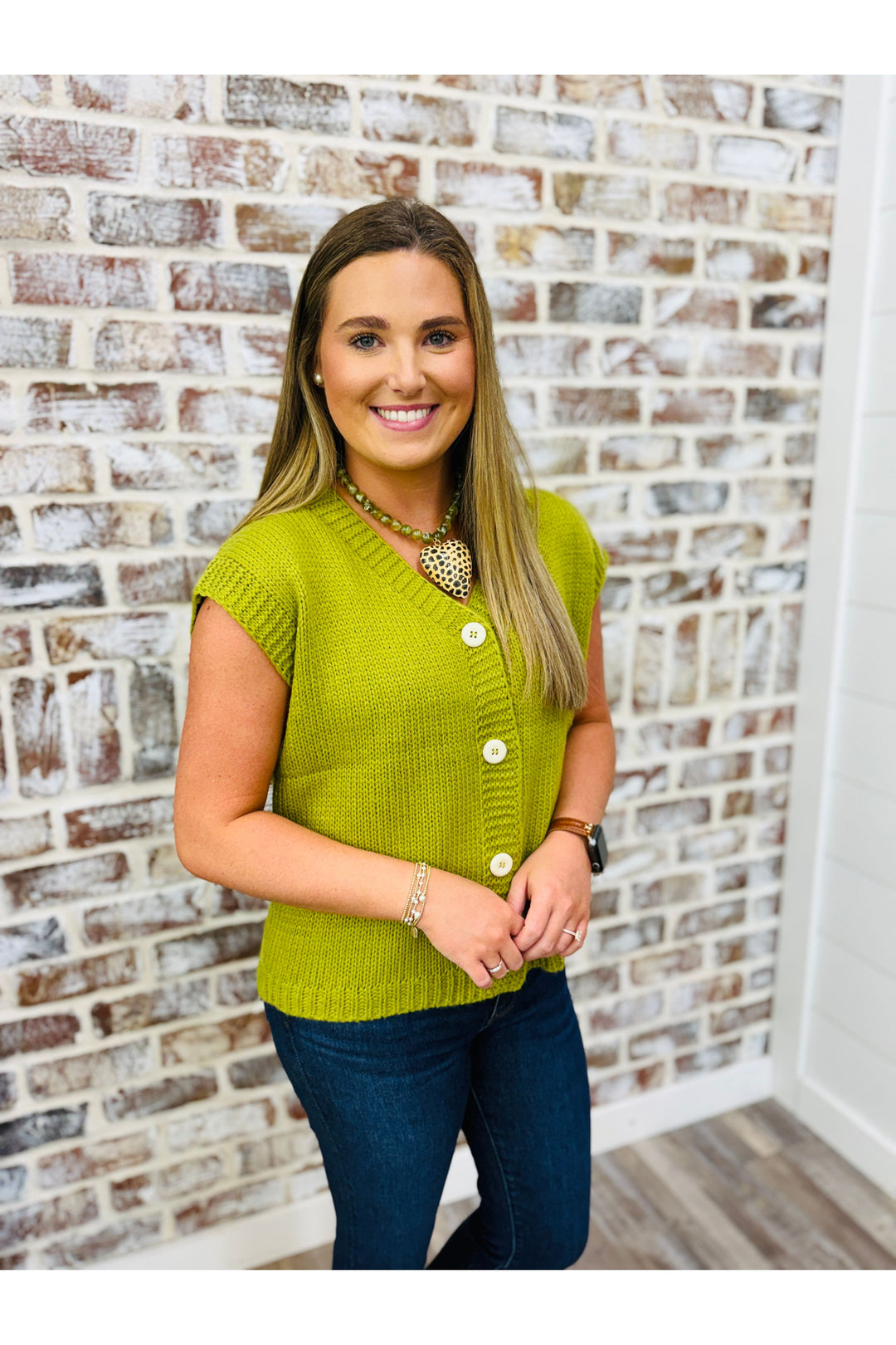 CHARTREUSE BUTTON UP TOP