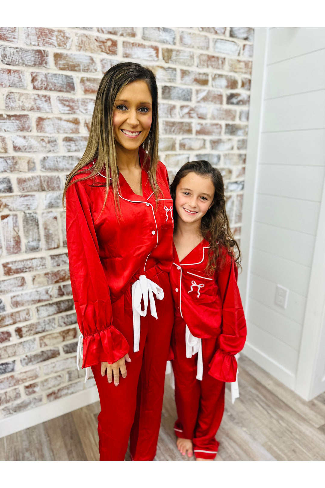 Red  pajamas on adult and youth 