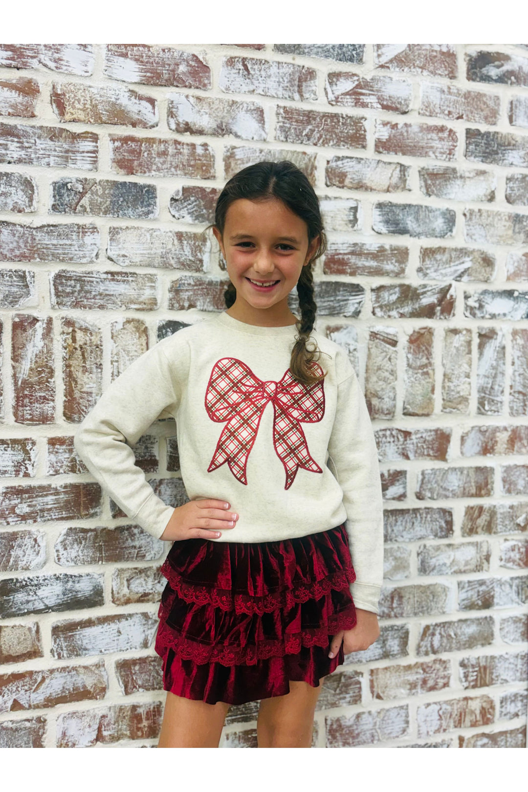 Youth | Ruby Red Velvet Tiered Christmas Skirt
