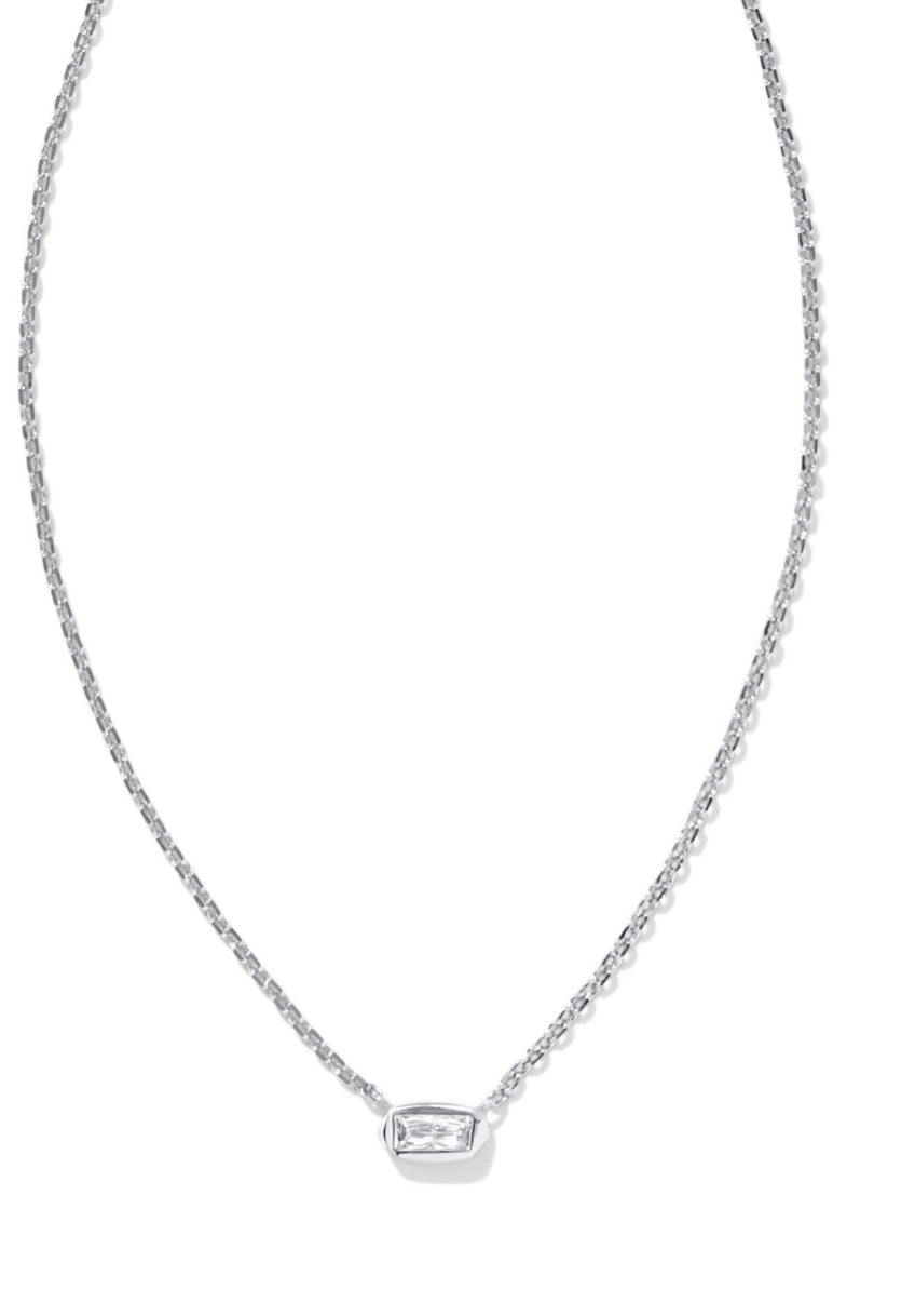 Kendra Scott| FERN CRYSTAL SHORT PENDANT NECKLACE SILVER WHITE CRYSTAL