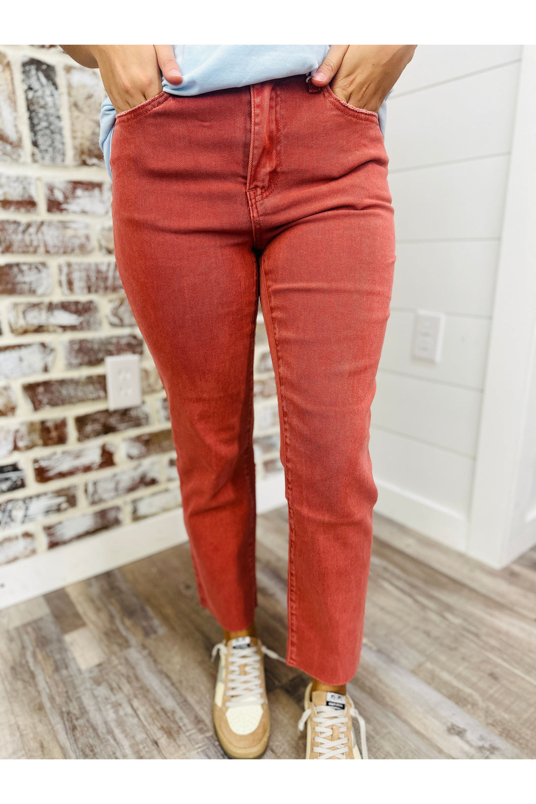 Rust Acid Wash High Rise Straight Pants