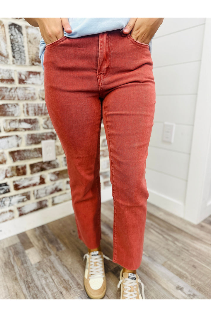 Rust Acid Wash High Rise Straight Pants