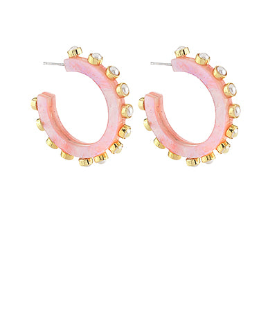 Pink Acetate Pearl Hoops