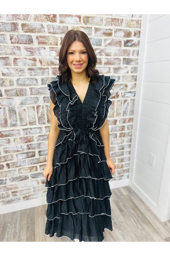 Ruffled Black Party Time Midi Dress