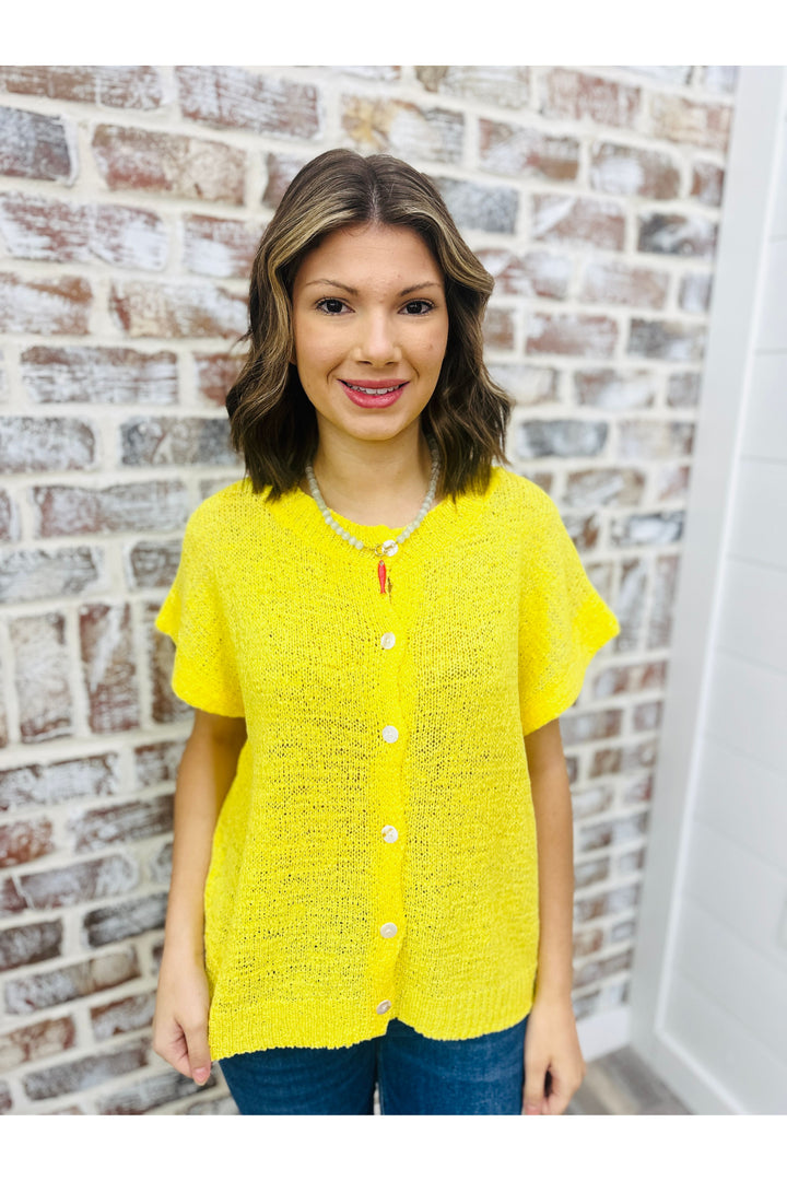 Knit Button Top - Yellow