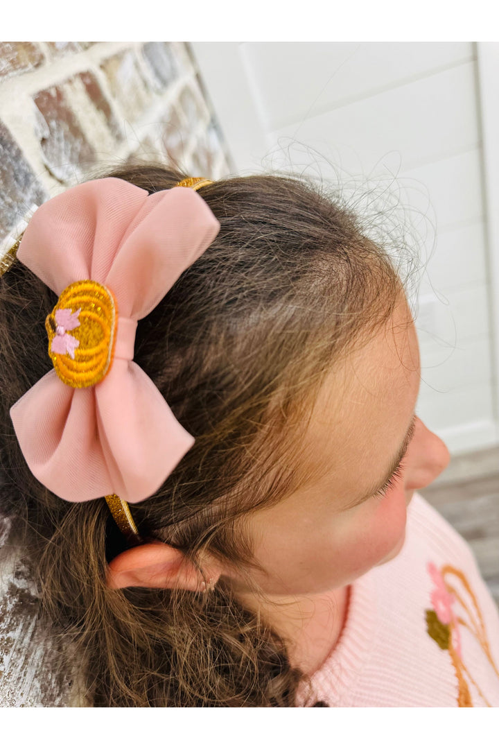 Youth Pumpkin Tulle Bow Headbead