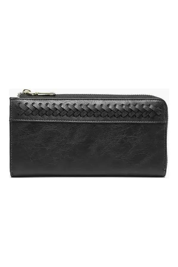 Black Gia Braided Detail Zip-Top Wallet