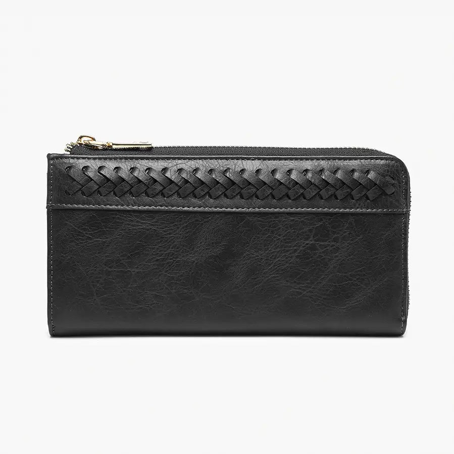 Black Gia Braided Detail Zip-Top Wallet