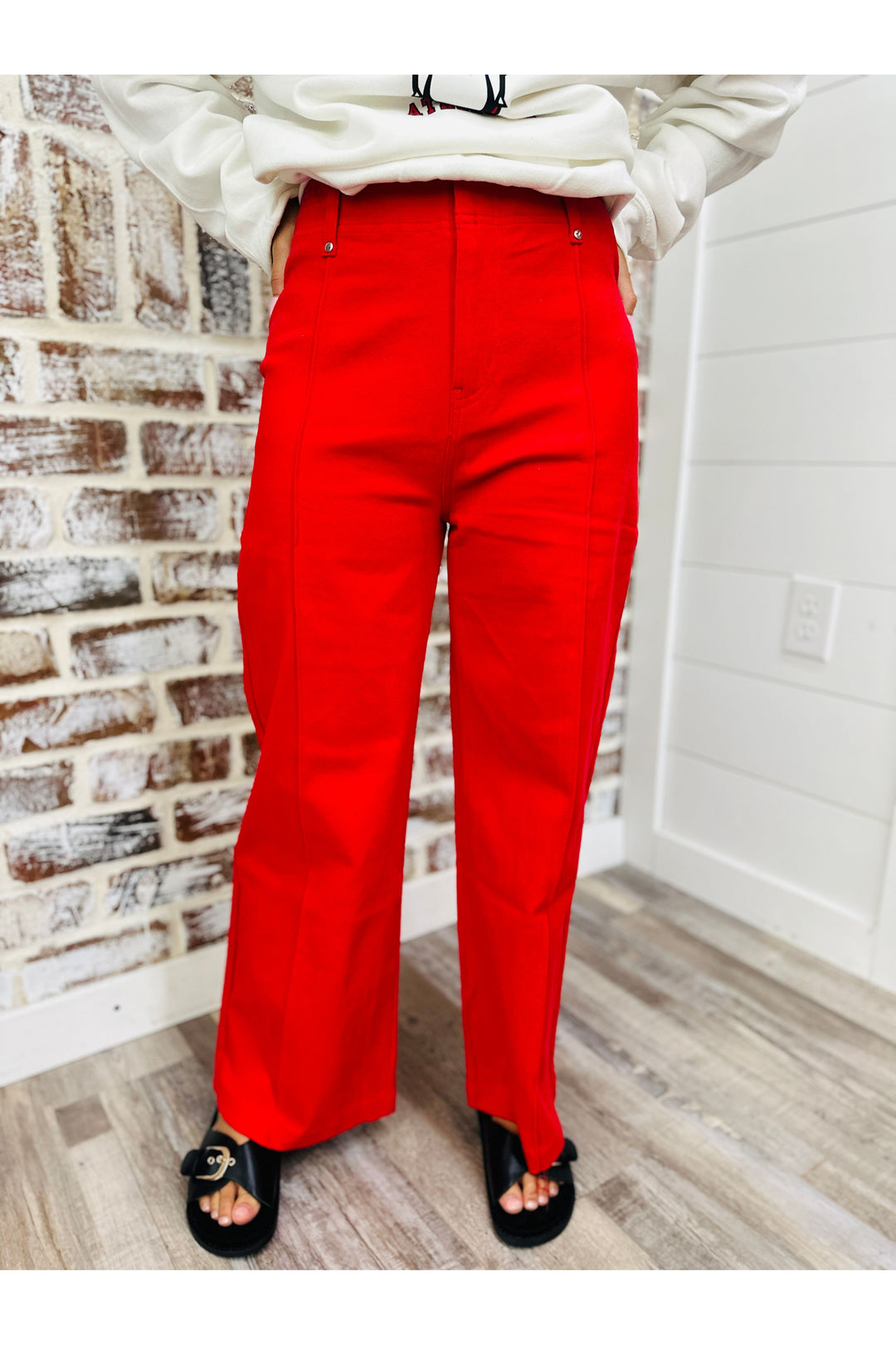 Red Seam Wide Leg Pants