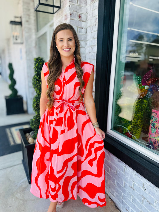 Swirls of Red Midi Dress