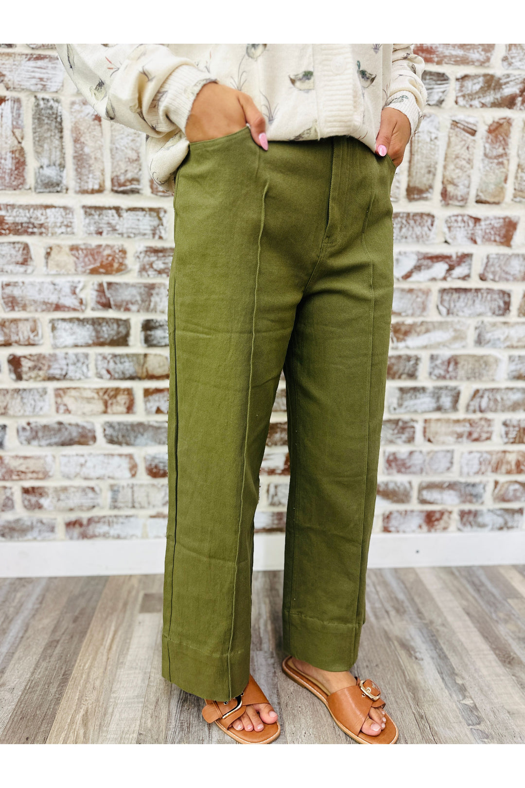 Olive Wide Leg Seam Pants