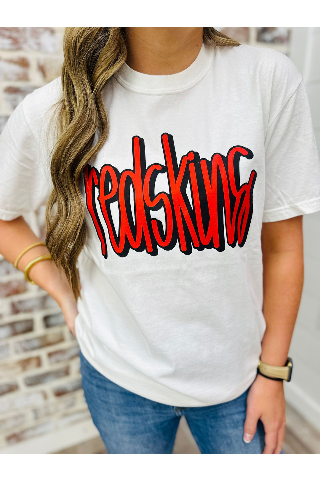 REDSKINS- Red With Black Outline Tee