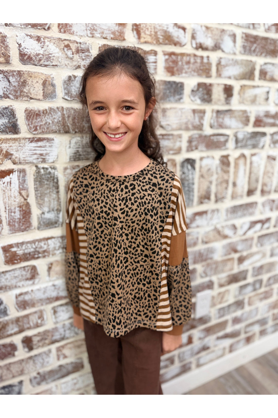 Girls Print Block Leopard Print Sweatshirt
