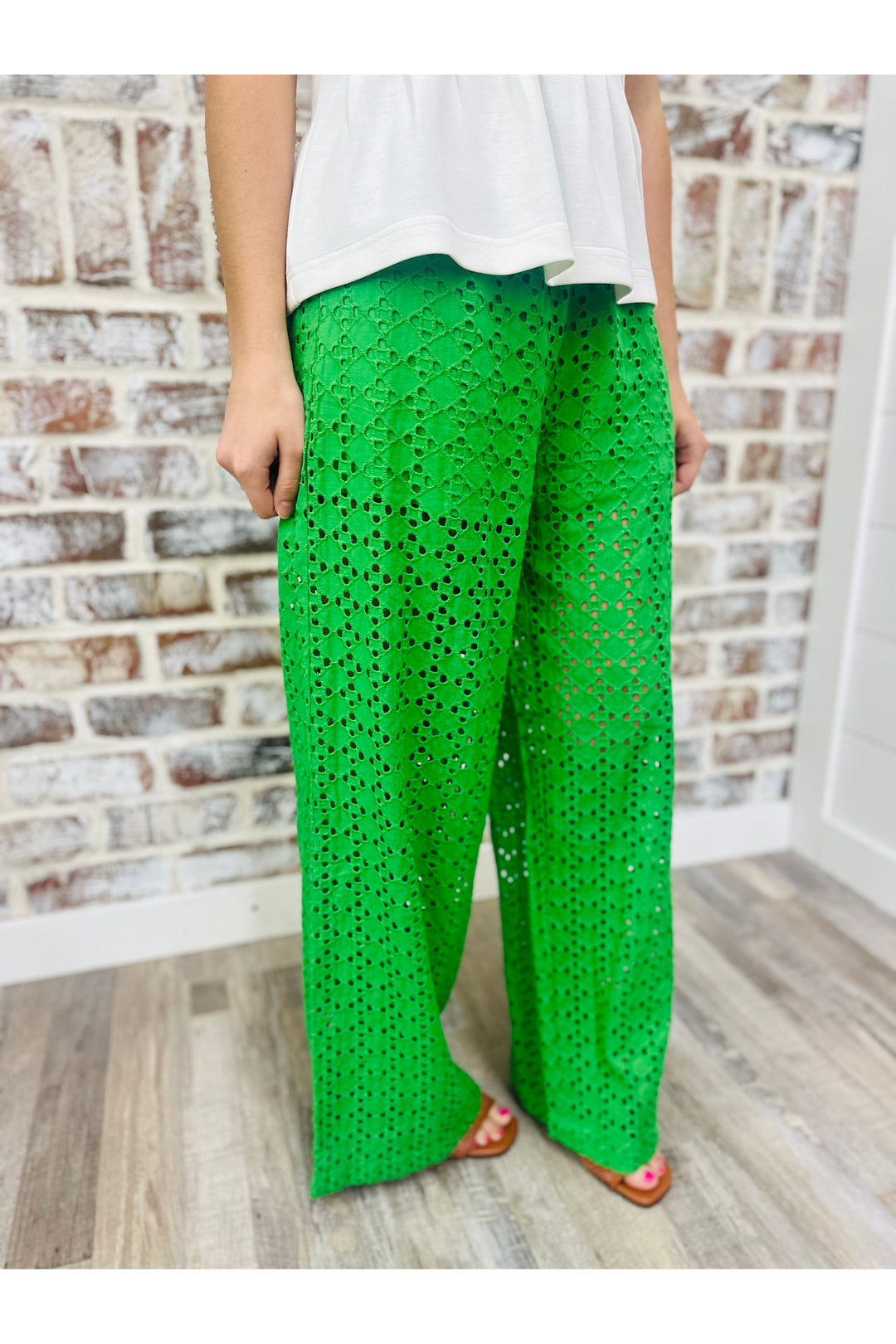 Emerald Eyelet Pants