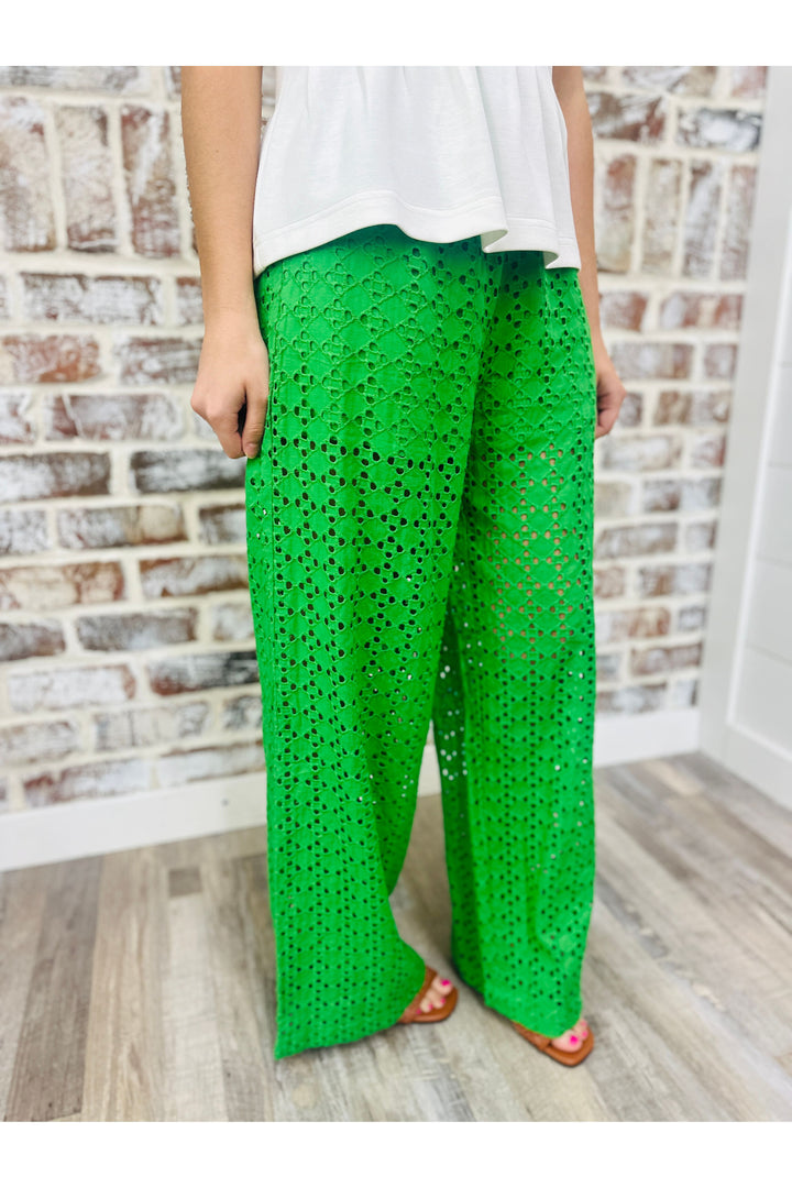 Emerald Eyelet Pants