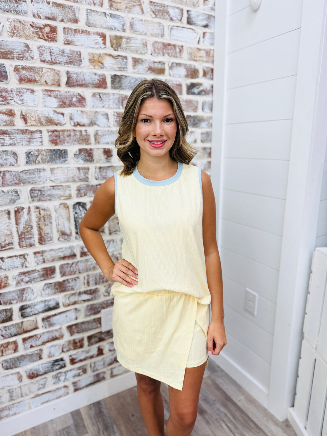 Yellow Colorblock Skort Set