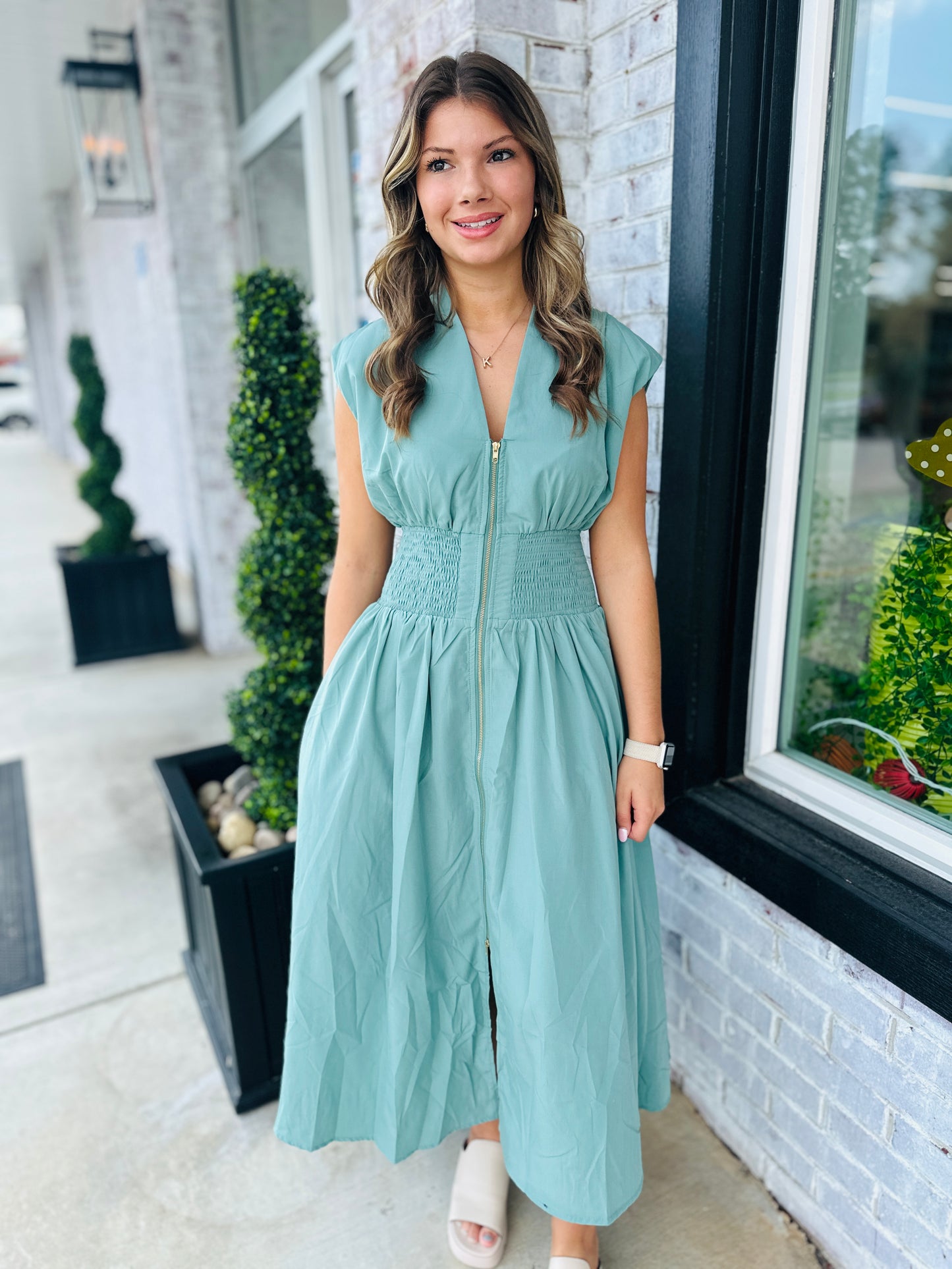 Desert Sage Zip Midi Dress