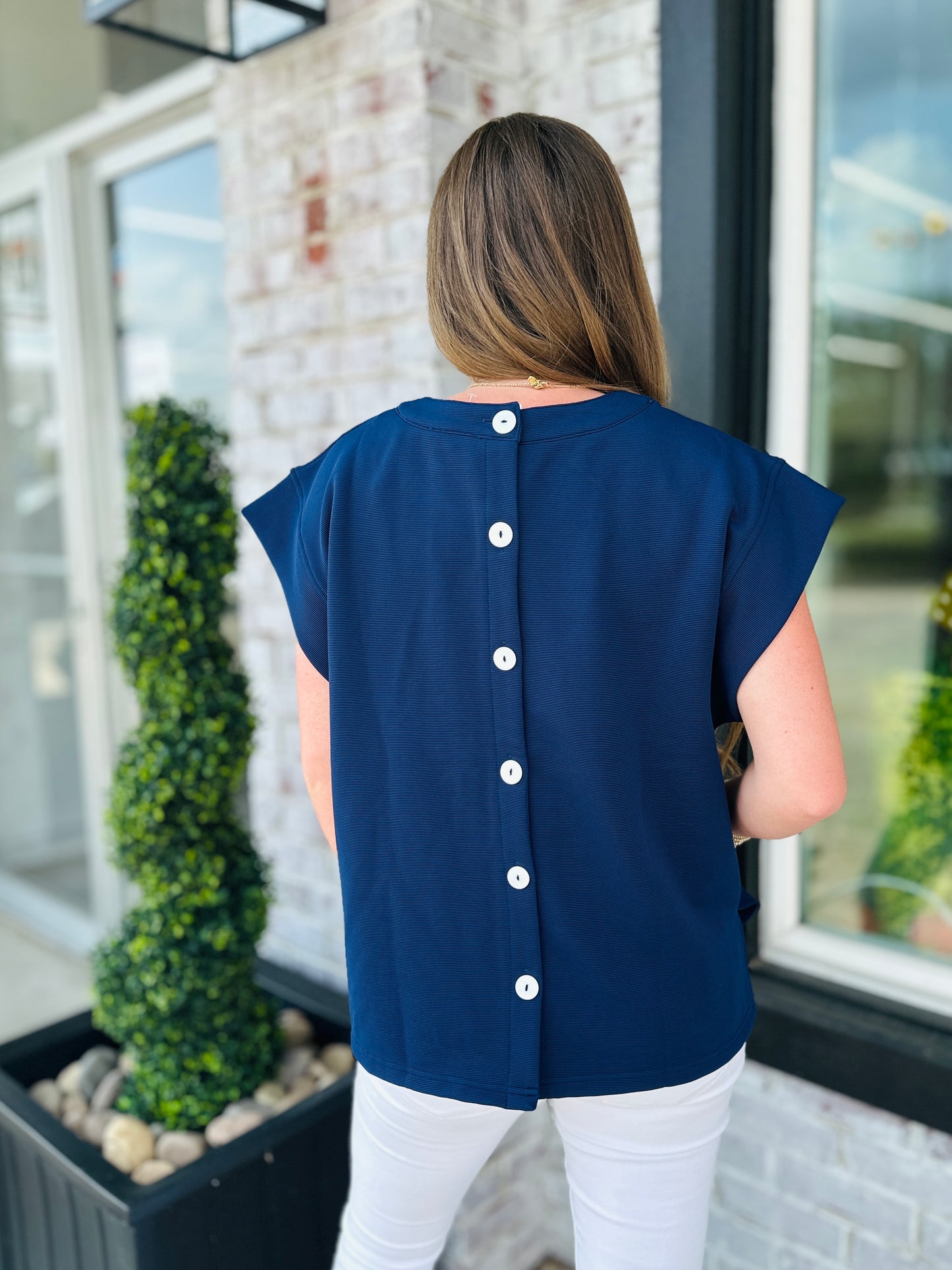 Navy Back Button Top