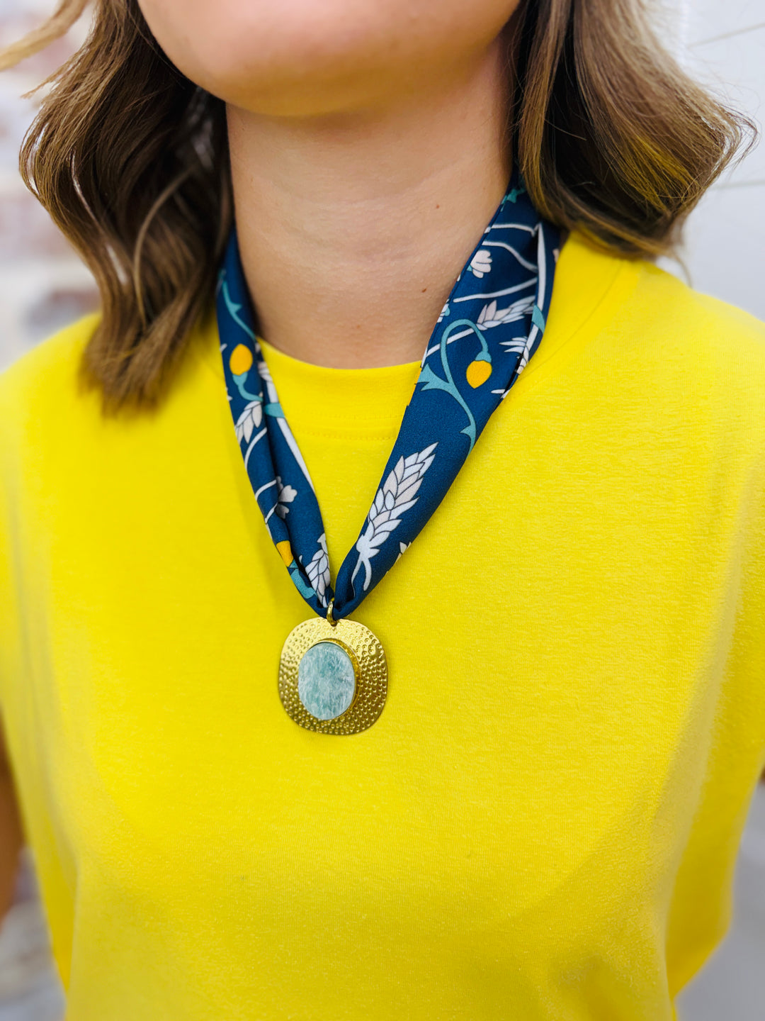 Navy Florals Scarf Necklace