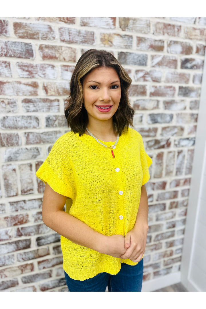 Knit Button Top - Yellow