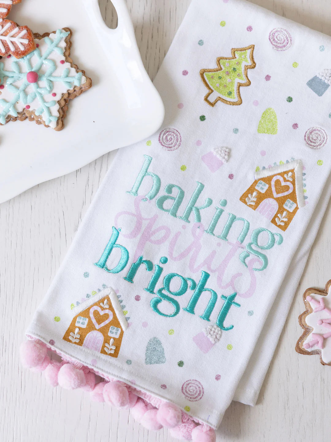 Embellished Tea Towel | Baking Spirits Bright