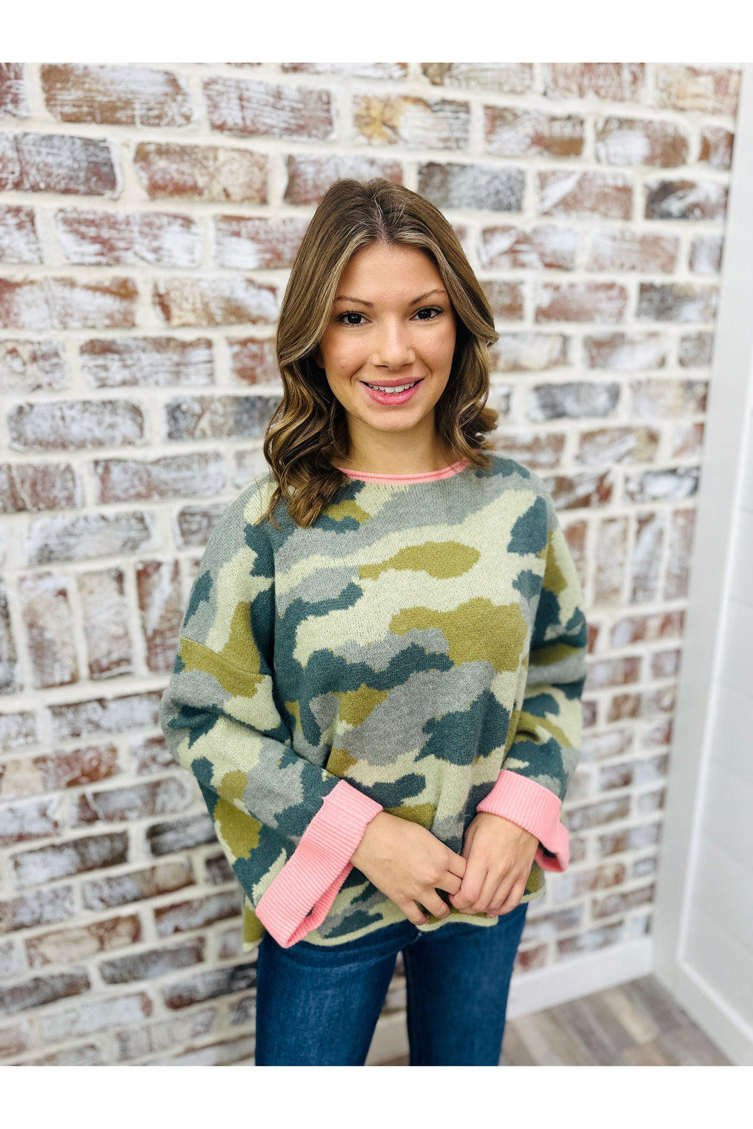 Camo Roll Up Sweater Top