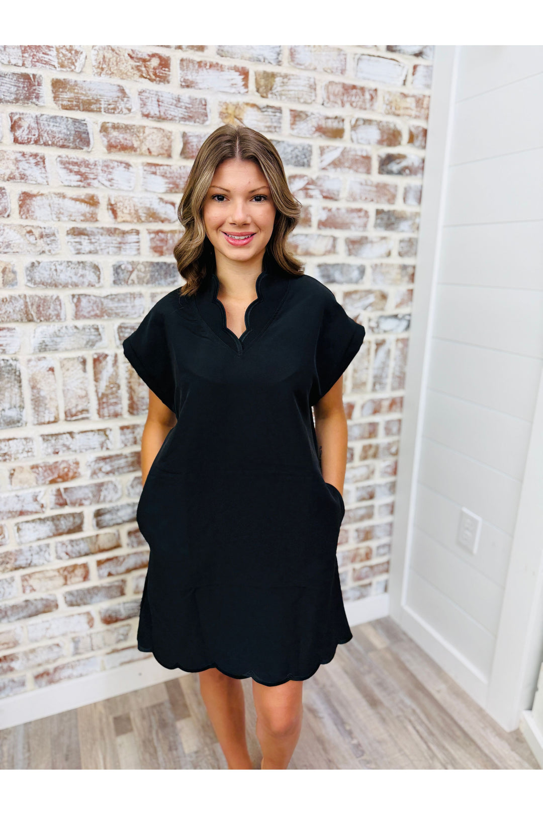 Scalloped Edges Black Dress
