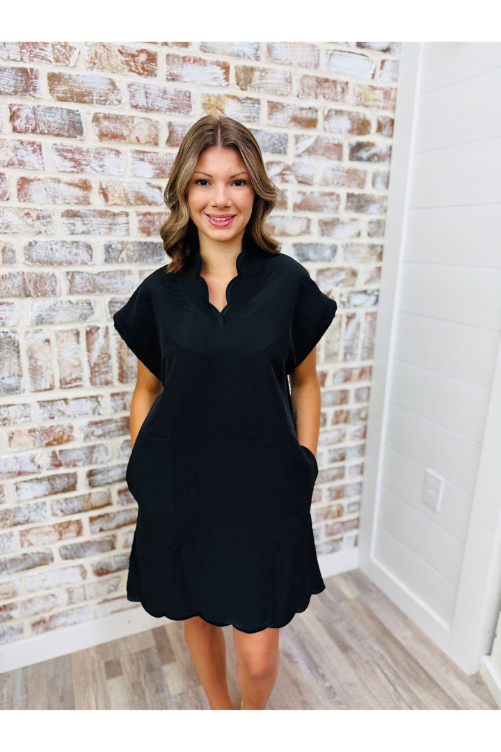 Scalloped Edges Black Dress