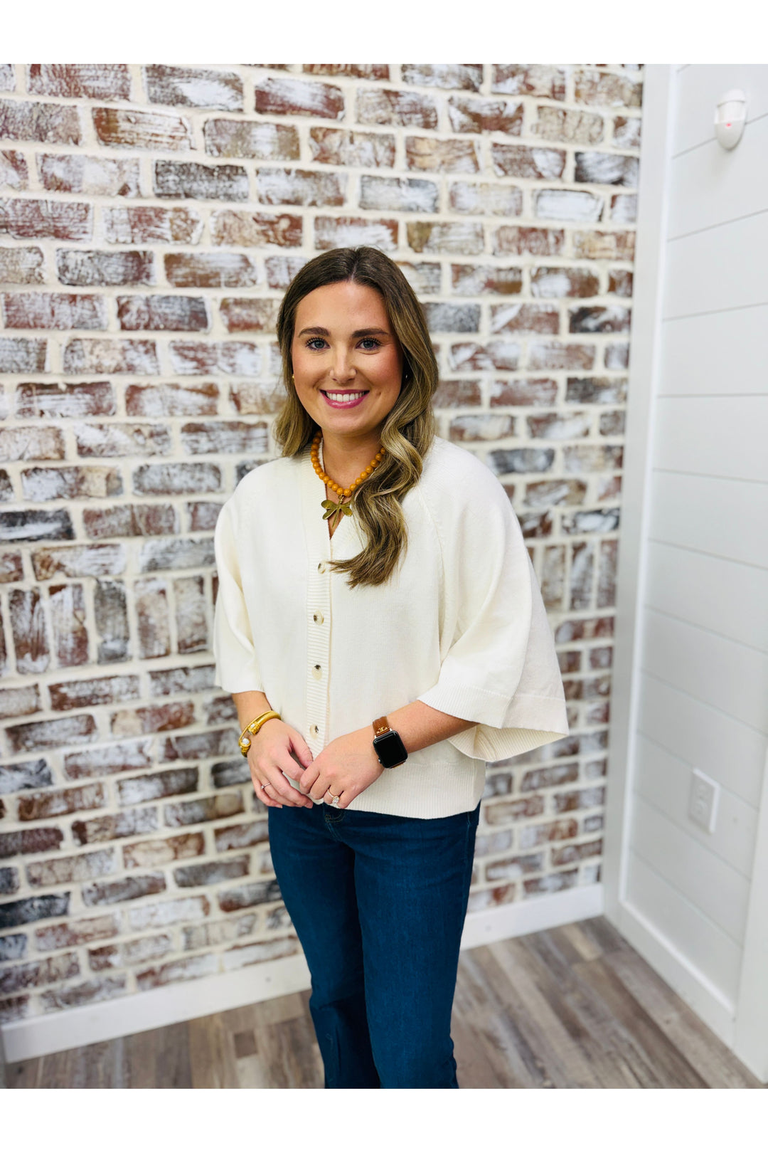Cream Button Down Cardigan Top