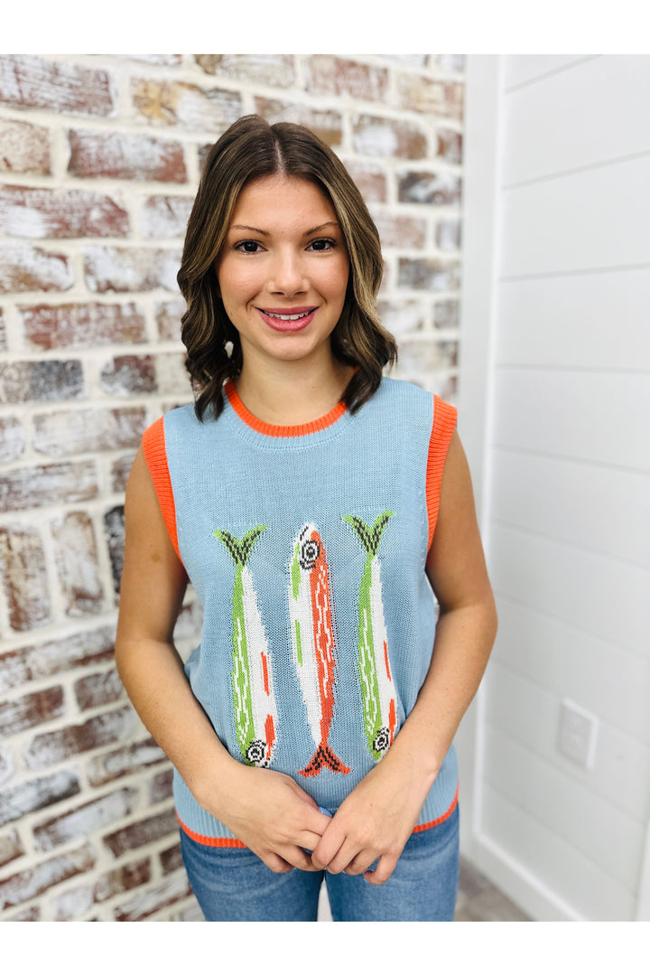 Fish Graphic Sweater Vest