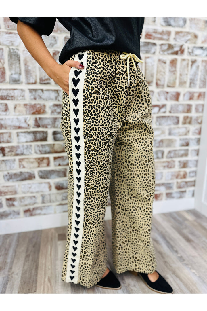 Leopard Heart Detail Pants