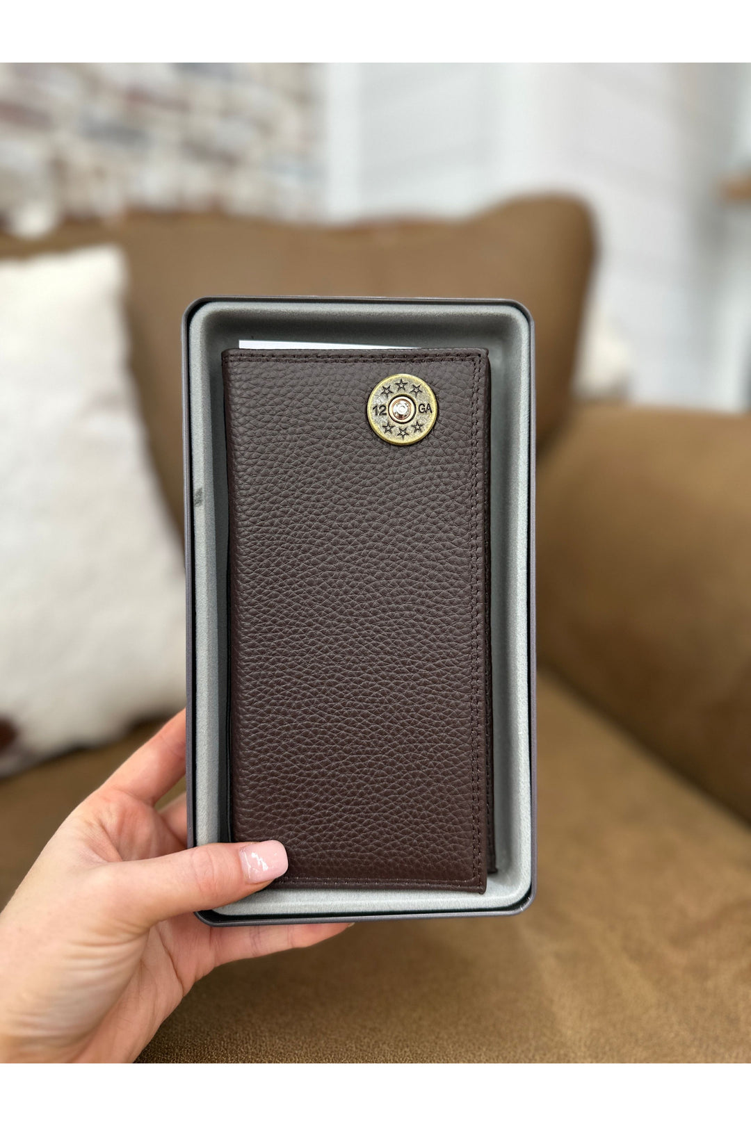 Long Leather Brown Pebble Wallet