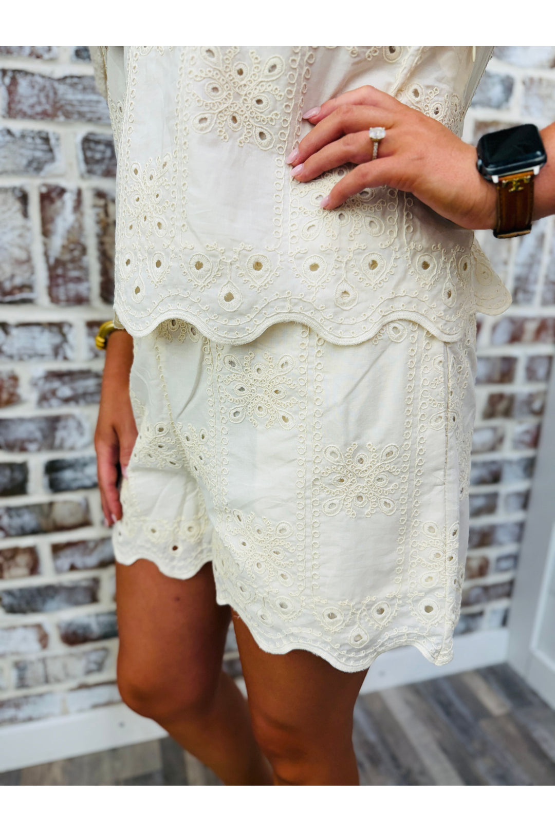 Ivory Scalloped Eyelet Shorts