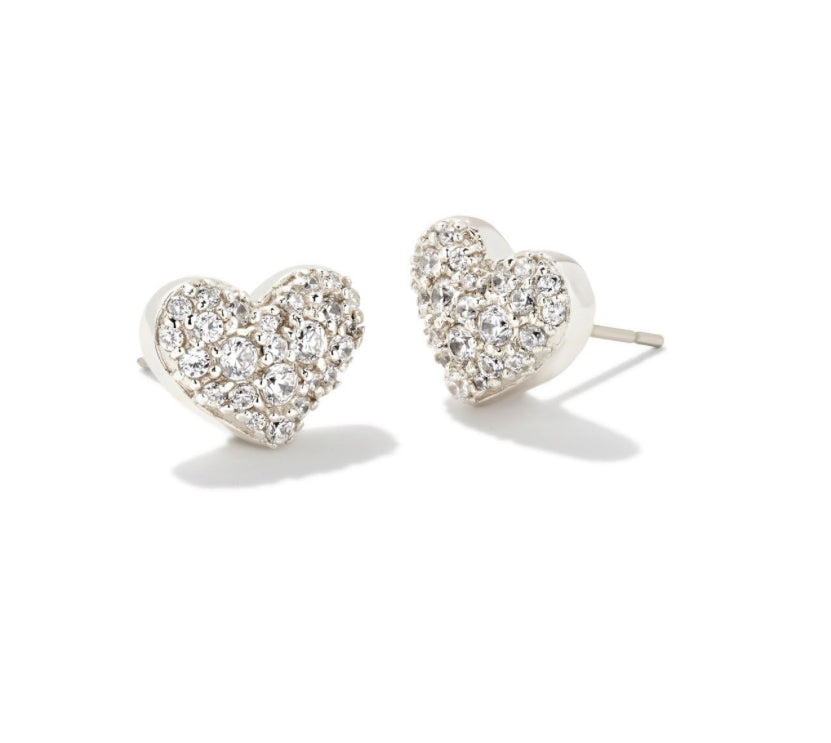 Kendra Scott| ARI PAVE CRYSTAL HEART EARRINGS SILVER WHITE CRYSTAL