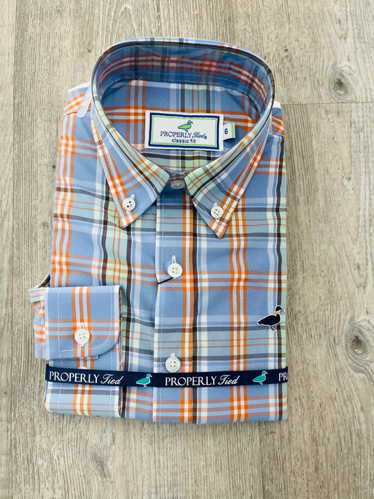 YOUTH Blue Plaid Sport Shirt|Properly Tied