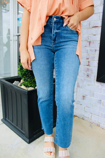 Mid Rise Crop Slim Straight Jeans- Carlene