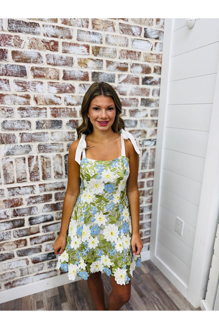 Floral Patchwork Tie Dress