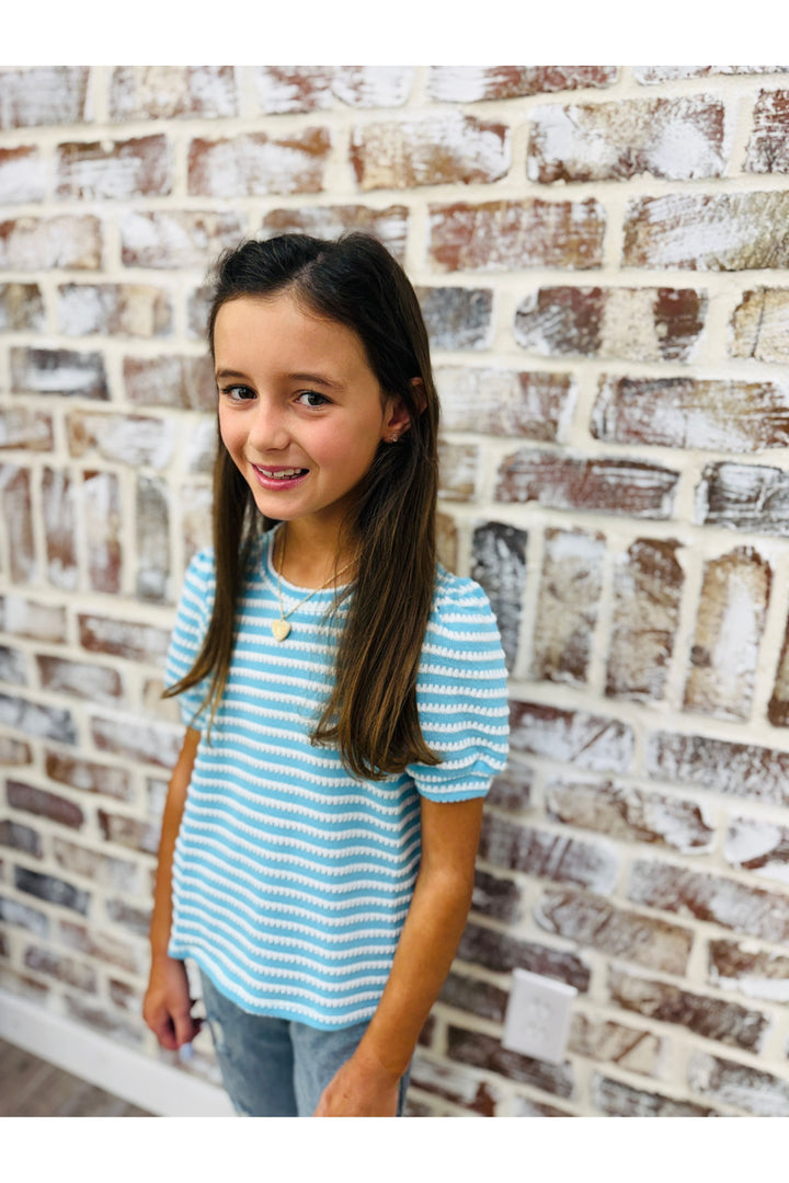 Youth Textured Stripe Knit Top - Blue