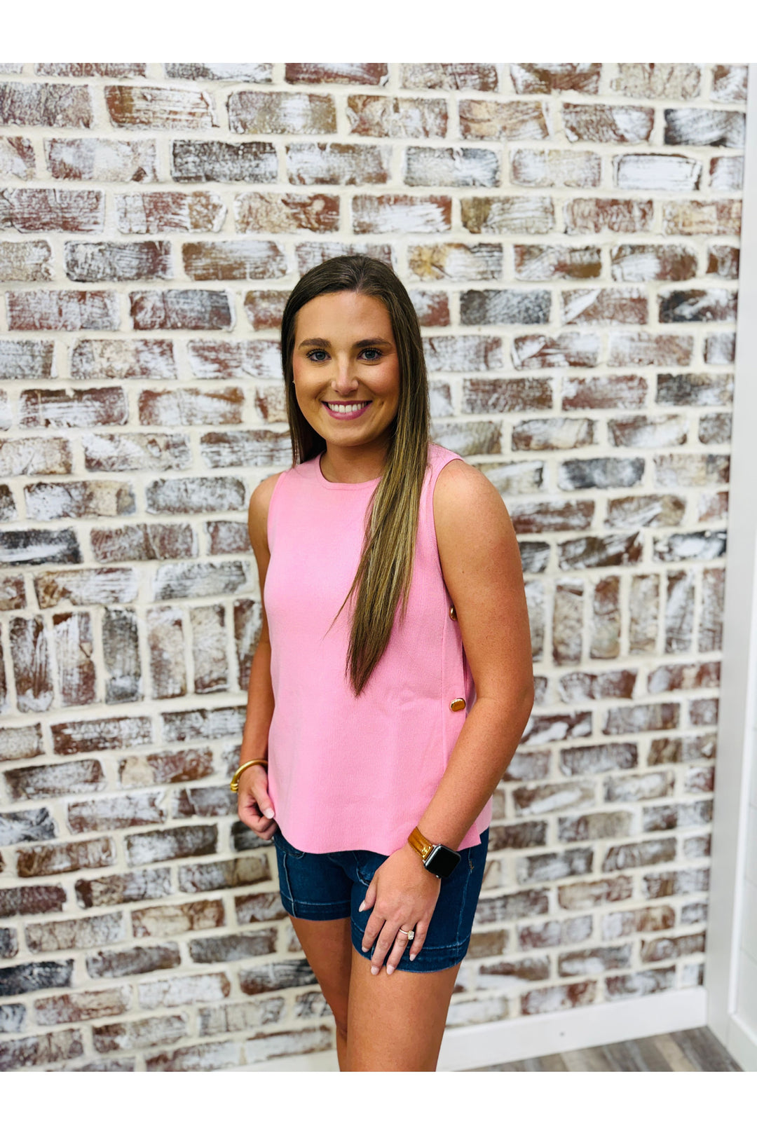 Pink Button Detail Sweater Tank