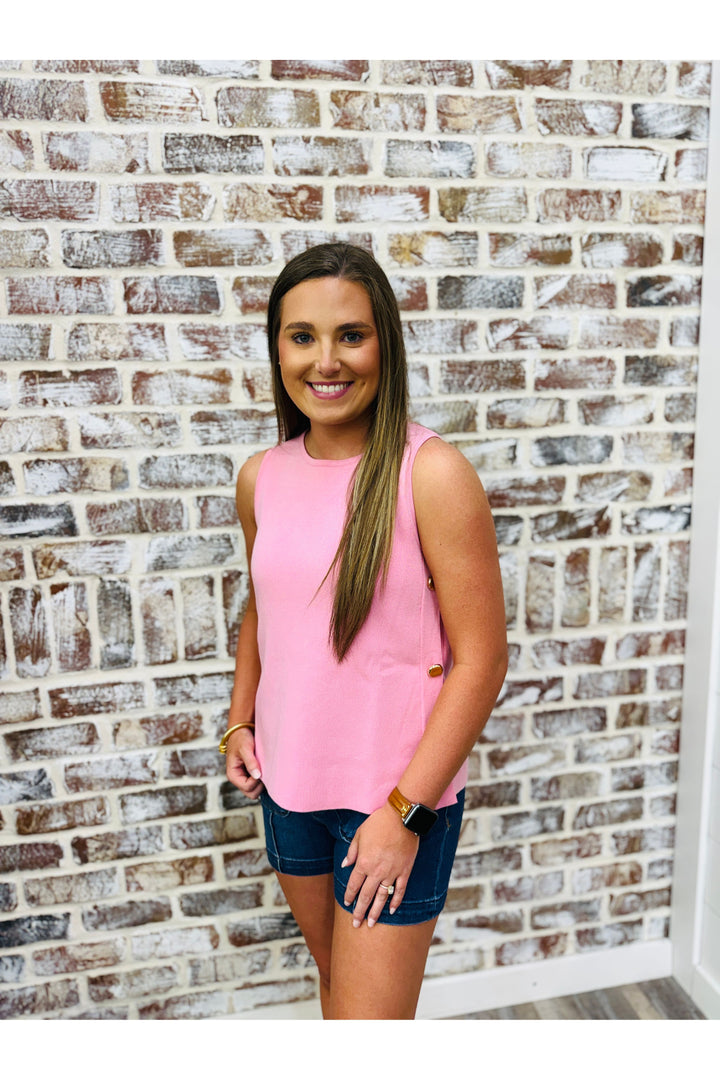 Pink Button Detail Sweater Tank