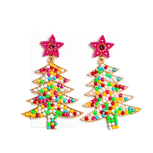 Multi Color Christmas Tree Earrings