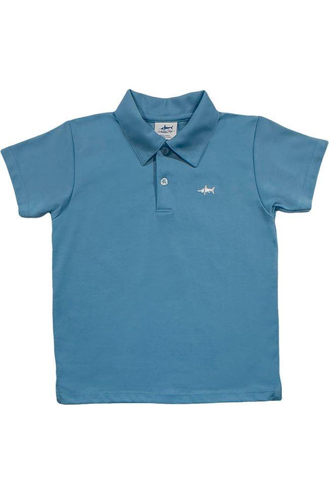 Youth niagara blue Saltwater Boys Co. signature short sleeve polo.