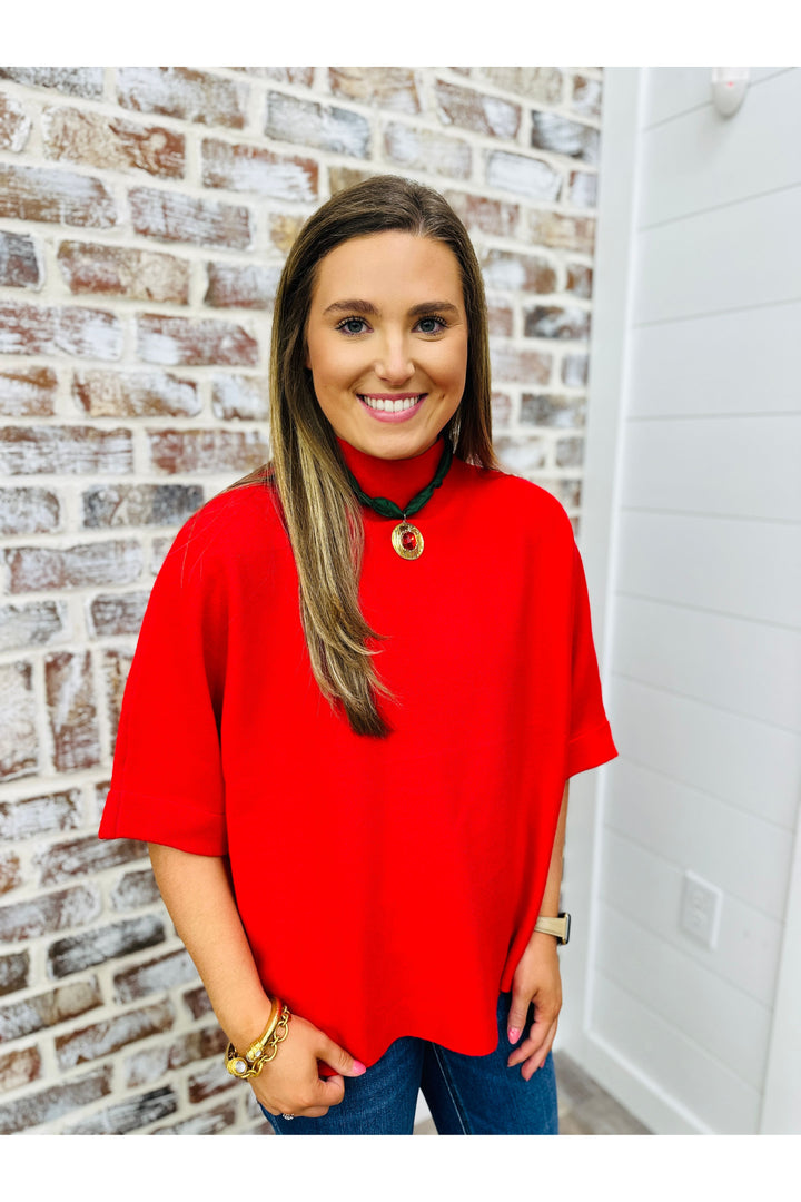 Rolled Sleeve Red Top