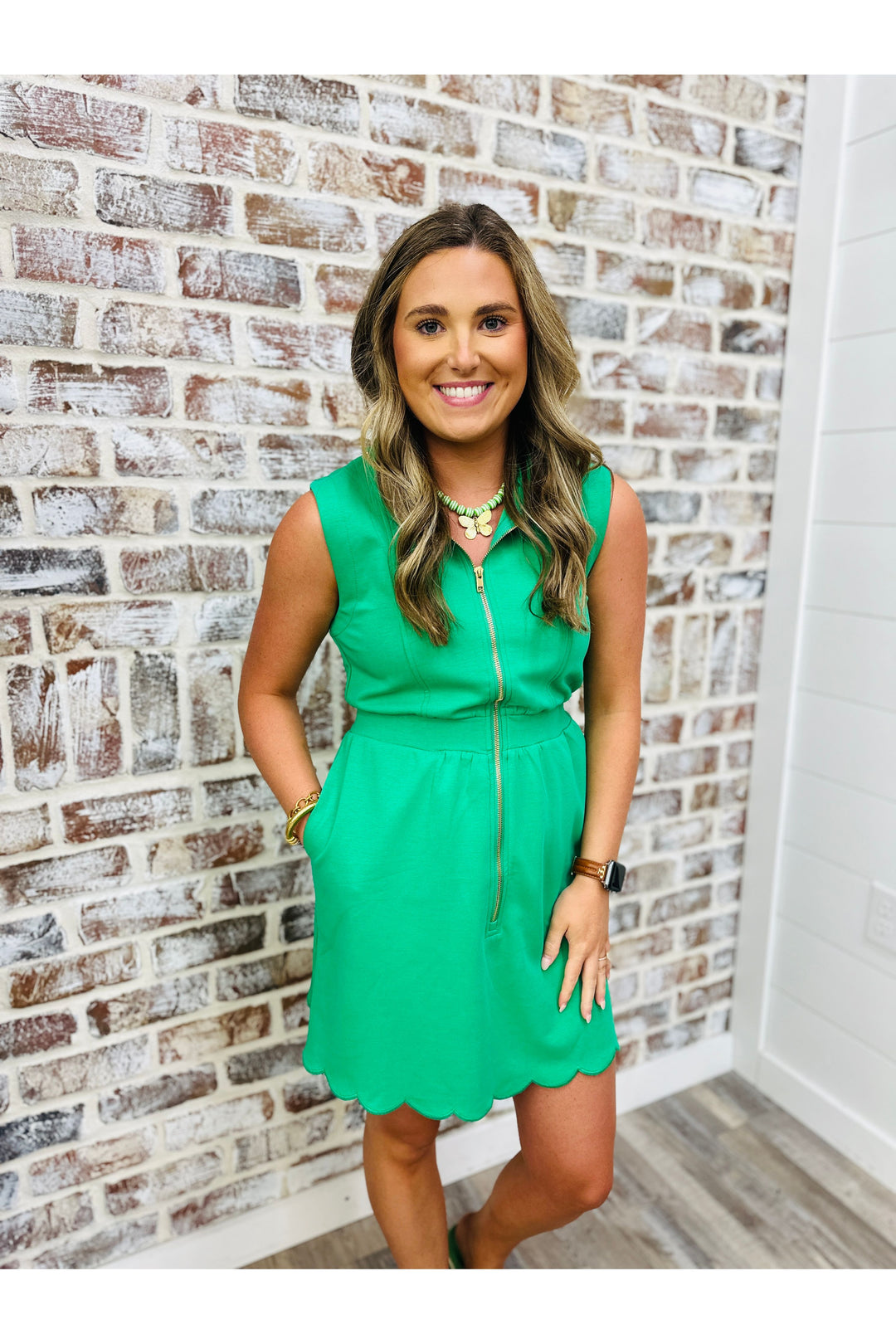 Scallop Green Zip Dress